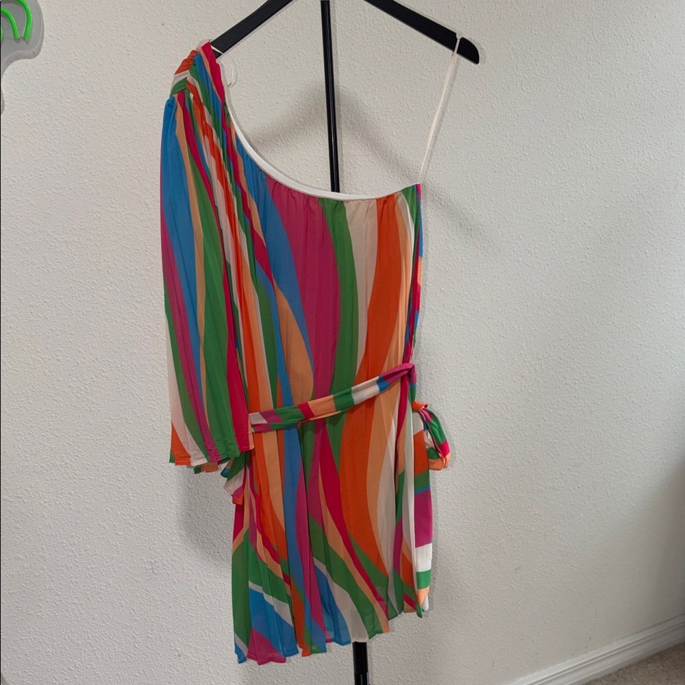 Colorful Striped One-Shoulder Dress - Picture 2 of 15